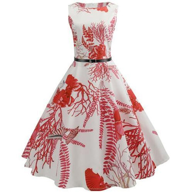 iShine Women Sleeveless O-Neck Vintage Christmas Dress Hepburn Style Pinup Rockabilly Dresses Ladies Retro Swing Party Vestidos