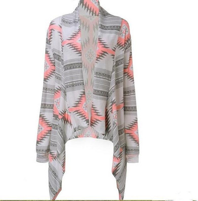 Irregular Long-sleeved Cardigan Jackets Coats Women Printing Spring Autumn Thin Open Stitch Coat AWC0036