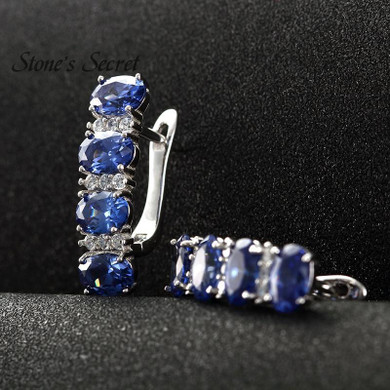 925 Sterling Silver Tanzanite Earrings for Women Blue Stone Fine Jewelry for Wedding 925 Sterling Silver Tanzanite Earrings for Women Blue Stone Fine Jewelry for Wedding