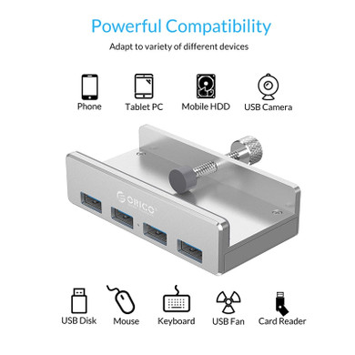 Aluminum Alloy Clip-On USB Hub for for Monitor or Desk