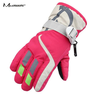 Meetcute Warm Mittens For Children's Winter Ski Gloves Boys And Girls Waterproof Windproof Blue Pink Print Thicken Outdoor