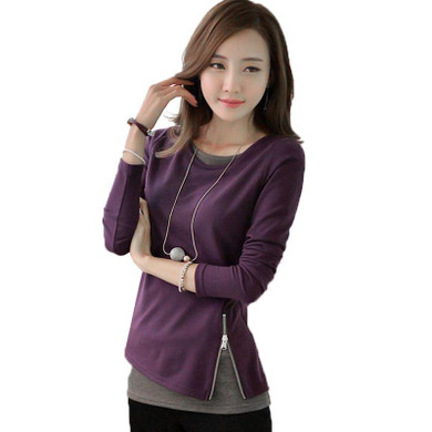 MCCKLE Side Zipper Fake Two Pieces Shirt Women 2017 Autumn Spring Fashion Blouse Patchwork Ladies Tunic Tops Women's Blouses
