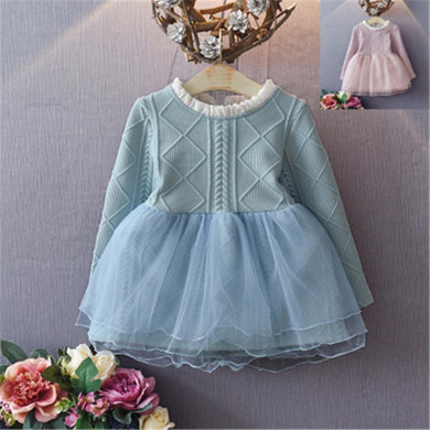 MBBGJOY 2-6years Baby Girls Knitted Dress Winter Autumn Kids Tutu Dresses Long-sleeved Baby Girl Toddler Clothing Knit Mesh
