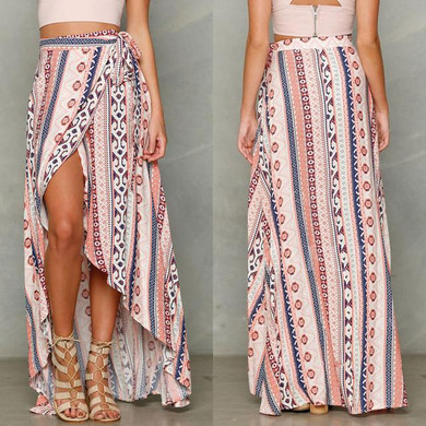 Maxi Long Casual Skirt Beach Clothing Sexy Women Lady Clothes Skirts Summer Boho Tribal Floral Beach