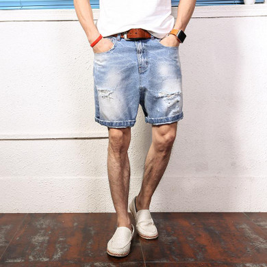 LiSENBAO Mens Denim Shorts 2017 New Summer Regular Casual Knee Length Short Bermuda Masculina Hole Jeans Shorts  Men large size