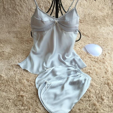 Lisacmvpnel Summer New Sexy With Pad Removable Women Pajama Set Spaghetti Strap Nightdress+Shorts Set Female Pajamas Lisacmvpnel Summer New Sexy With Pad Removable Women Pajama Set Spaghetti Strap Nightdress+Shorts Set Female Pajamas