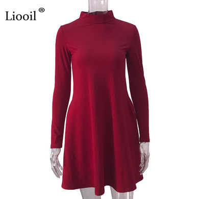 Liooil 2017 Winter Women Dress Long Sleeve Turtleneck Warm Dresses Black Wine Red A Line Tunic Casual Autumn Clothing For Women Liooil 2017 Winter Women Dress Long Sleeve Turtleneck Warm Dresses Black Wine Red A Line Tunic Casual Autumn Clothing For Women