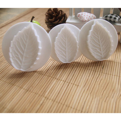 LINSBAYWU 3 Pcs Cake Rose Leaf Plunger Fondant Decorating Sugar Craft Mold Cutter Tools