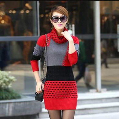 Stylish 2017 Women's Turtleneck Patchwork Mini Sweater Dress