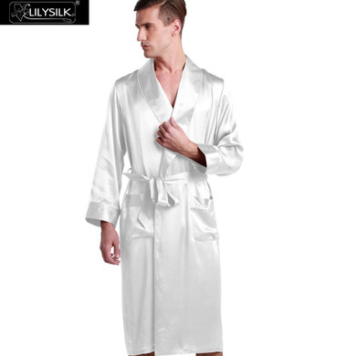 LILYSILK Men's Silk Robe Long Tea Length Lapel Collar 22 Momme Pure Silk