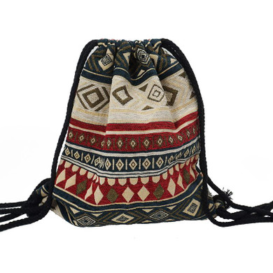 LilyHood Women's Boho Chic Aztec Fabric Drawstring Backpack