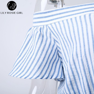 Sky Blue Off Shoulder Plaid Romper by Lily Rosie Girl