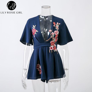 Elegant Floral Embroidered Summer Romper for Women - Lily Rosie
