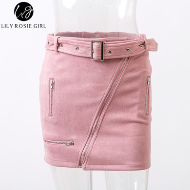 Lily Rosie Girl Gray Suede Mini Skirt with Pockets for Women