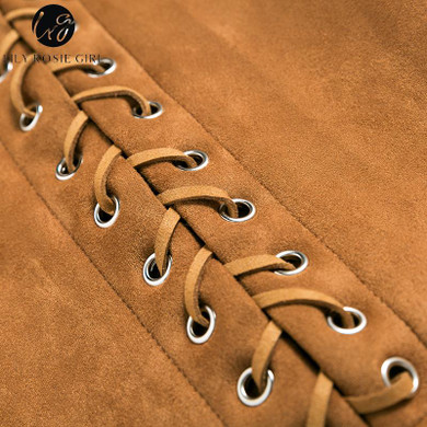 Lily Rosie Girl Khaki Lace Up Faux Leather Mini Skirt