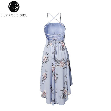 Stylish Blue Floral Print Strapless Boho Beach Dress for Women
