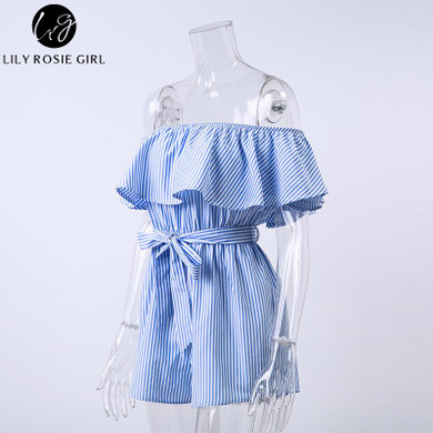 Lily Rosie Girl Blue Striped Off Shoulder Casual Playsuits