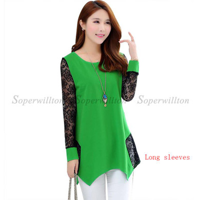 2018 New Summer Blouses Women Lace Blouse Shirt Long Section Plus size 5XL Bottoming Shirts Lace Stitching Blusas Feminina Tops