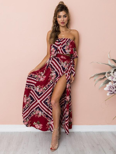 Trendy Floral Off-Shoulder Tops with Stylish Split-Side Skirt Sets for Ultimate Summer Fashion