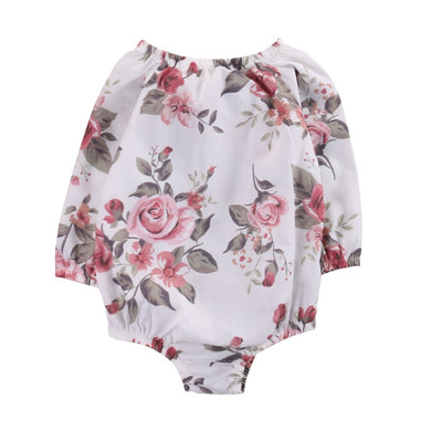 Floral Cotton Long Sleeve Romper Jumpsuit for Baby Girls - Stylish Infant Outfit
