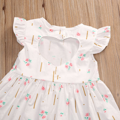 Summer Floral Ruffle Princess Dress for Infant Baby Girls - Cute Short Sleeve Tutu Gown with Heart Cutout for Parties