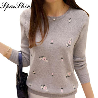 Floral Embroidery Knitted Sweater for Women - Stylish Autumn Winter Pullover Tops