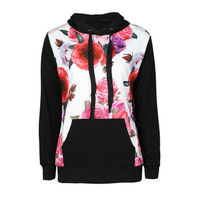 Floral Women's Hoodie Sweatshirt with Pocket - Casual Autumn Pullover Tracksuit Top for Everyday Wear