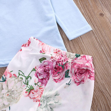 Adorable Floral Baby Girl Outfit Set - Long Sleeve Lace T-Shirt, Pants & Cotton Headband - 3-Piece Casual Wear for Infants