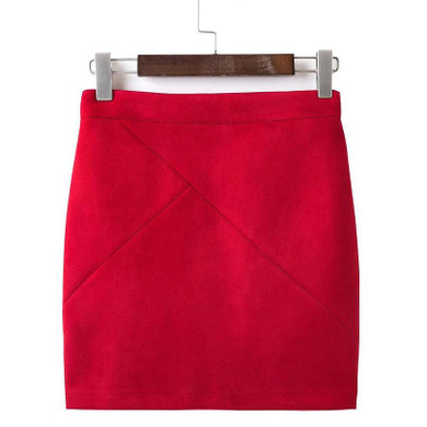 FinalFit High Waisted Pencil Women Skirt Suede Tight Bodycon Sexy Mini Short Skirt