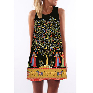 FICUSRONG Vestidos 2017 New Summer Dress Sleeveless Floral Print Casual Women Dress Above Knee Plus Size Women Clothing Dresses