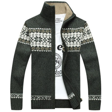 FGKKS Winter Men Cardigans Sweaters Casual Male Sweaters Warm Zipper Men Cardigan Stand Collar Knitted Sweaters Printed