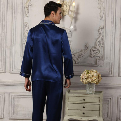 New High Quality Men Pajamas Sets 100% Mulberry Silk Pajama Pants Sets Long-Sleeved Sleepwear Male Pyjama Free Shipping