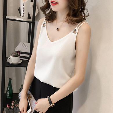 Summer Chiffon Blouse Shirt Women Plus Size Tops Mujer Strap Blusas Femininas Shirts V-neck Sleeveless Blouses Femme Tops 2018