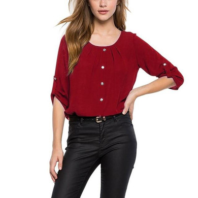 Summer Casual Office Women Shirts  Ladies Round Neck Long Sleeve Chiffon Blouse