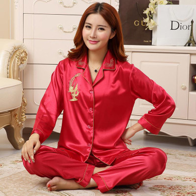 Summer autumn new couple silk pajamas sexy lovers' silk pajamas long sleeved pajama set married men women sleepwear loungewear