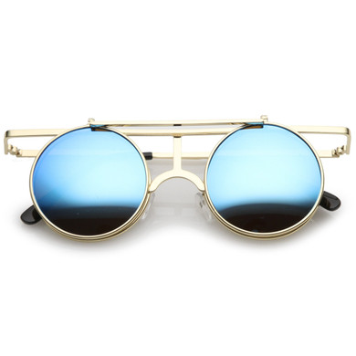 Steampunk Round Mirrored Lens Flip Up Sunglasses A651
