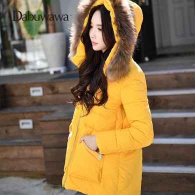 Dabuwawa Two Colors Winter Women Casual Down Coat Hooded Parka A Line Warm Jacket Down Duck Female