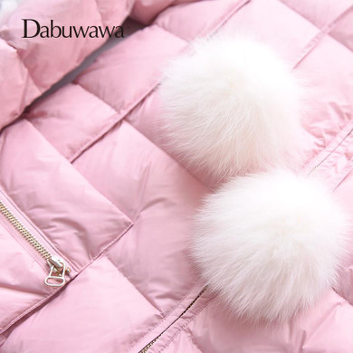 Dabuwawa Pink Winter Women Casual Long Down Coat With Fox Fur Collar Warm Jacket Down Duck Female