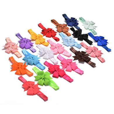 Velishy-20 Pcs/lot DIY Grosgrain Ribbon Bow Elastic Child Hair Bands Hair Bow Headband For Women Lady Children