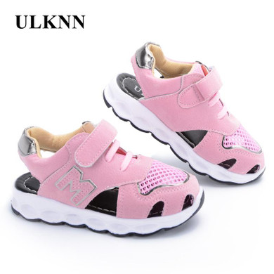 ULKNN Girls Sandals Children Shoes Kids Footwear Beach Shoes Soft Leather Pink Cut-outs Sandals 2017 Infant Sport Shoes