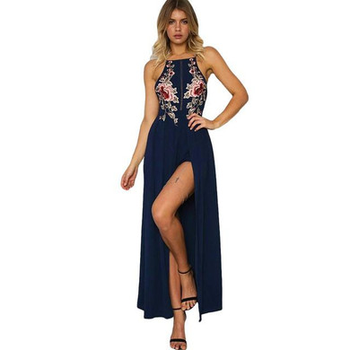 Anself Off Shoulder Beach Summer Dress 2017 Sexy Halter Women Floral Embroidery Maxi Dress Elegant Long Party Dresses Vestidos