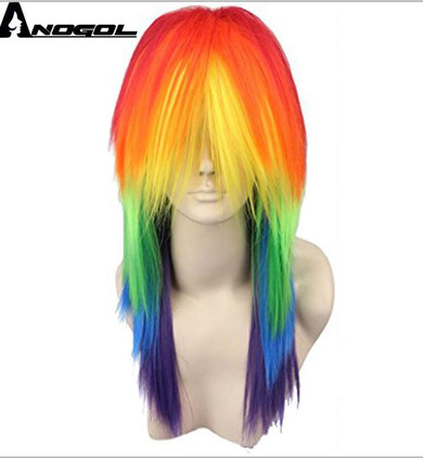 Anogol My Costume Little Pony Ponytail Style Rainbow Color Dash Yellow Pink Side Part Red Green Purple Cosplay Wig For Party