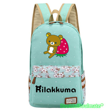 Anime Rilakkuma Girls School Bags Women Flower Canvas Bags Students Cute Bear Laptop Backpacks Satchel Cartoon Animals Backpack