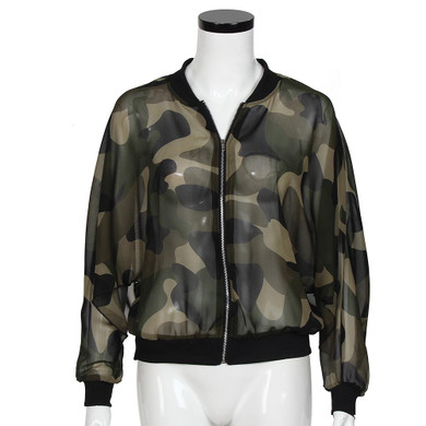 Amy Green  Women Stand Collar Long Sleeve Zipper Camouflage Printed Bomber Jacket women basic coats denim jacket chaquetas mujer