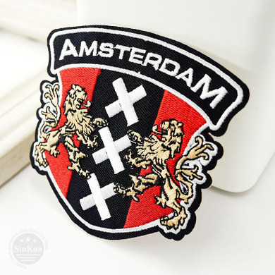 AMSTERDAM (Size:9.0*8.3cm) Badges Iron On Embroidered Patch For Cloth Cartoon Badge Patches Garment Appliques DIY Accessory