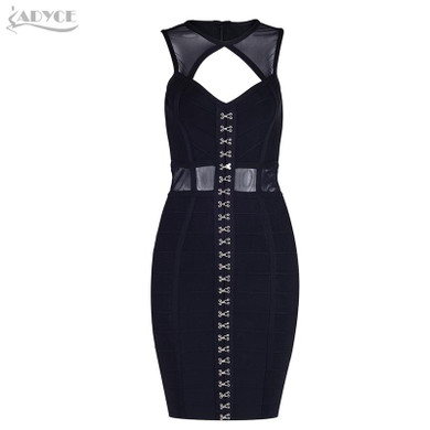 Adyce 2018 New Chic Spring Bandage Dress Black Apricot Sexy Sleeveless Mesh Bodycon Dress Women Celebrity Party Dress Vestidos