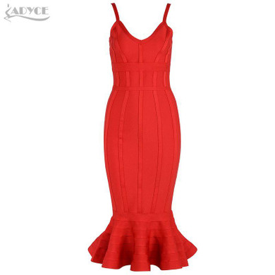 Adyce 2017 Women Summer Bandage Dress Pink Spaghetti Strap Mermaid Vestidos V-Neck Knee Length Celebrity Evening Party Dresses