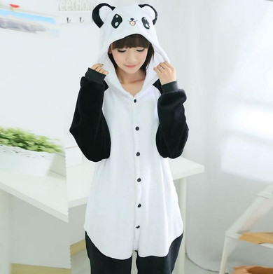 Adult Unisex Pajamas  Adult Panda Full Sleeve Hooded Polyester Pajama Sets Pijamas Couples Pajamas