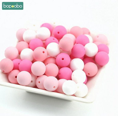 Bopoobo Silicone Chew Beads Pink Series 15mm 10pc DIY Teething Accessories Beads Teether Oral Care For Necklaces Baby Teether