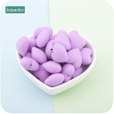 Bopoobo Heart Silicone Beads For Teether 5pc Teething Jewelry DIY Bracelet Teething Nursing Necklace Silicone Beads Baby Teether